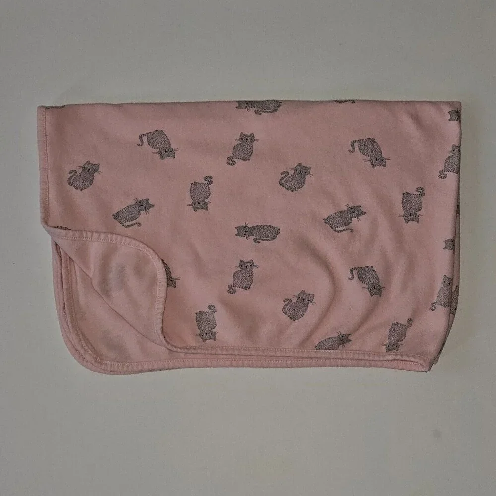 Rene Rofe Baby Pink Gray Kitty Cat Receiving Blanket 100% Cotton 21x32 READ Flaw